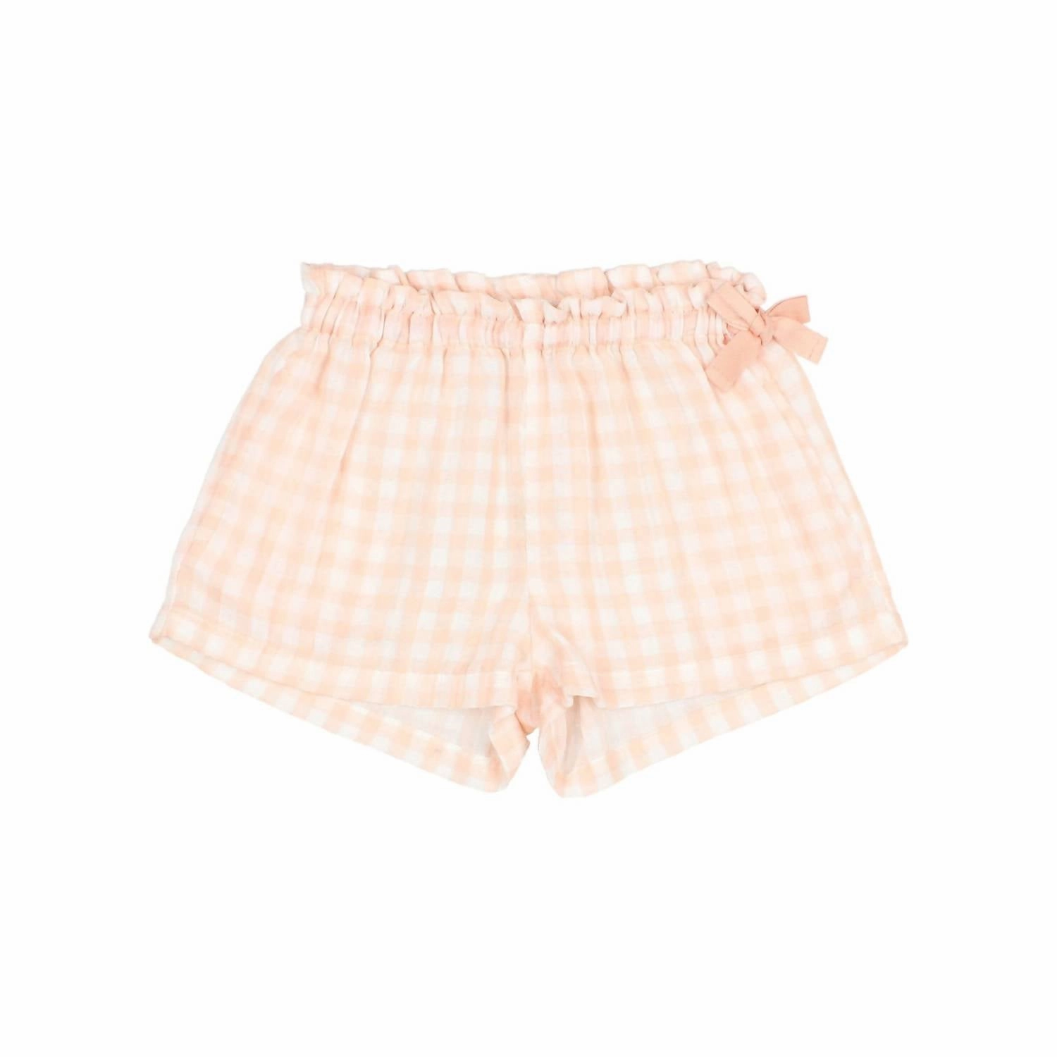 Girl's Gingham Muslin Shorts In Light Coral girls bermuda shorts, bike shorts girls
