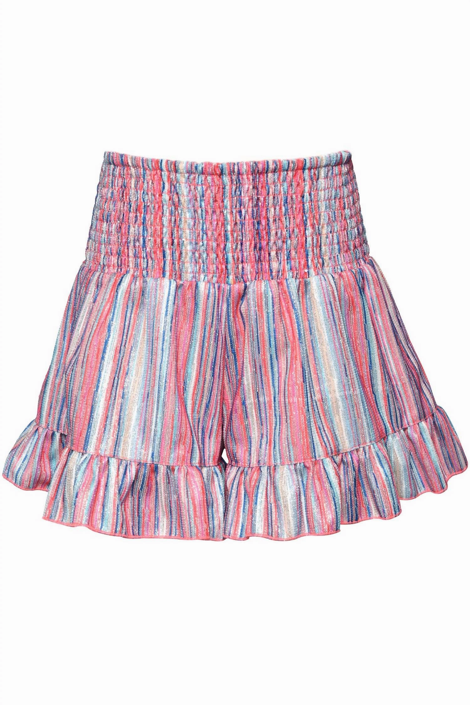 Girl's Glitter Stripe Shorts With Smocked Waist In Multi-Colored girls bermuda shorts, bike shorts girls