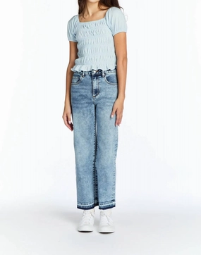 Girl's High Rise Flat Front Wide Leg Crop Jeans In Medium Wash girls bootcut jeans, stretch denim girls
