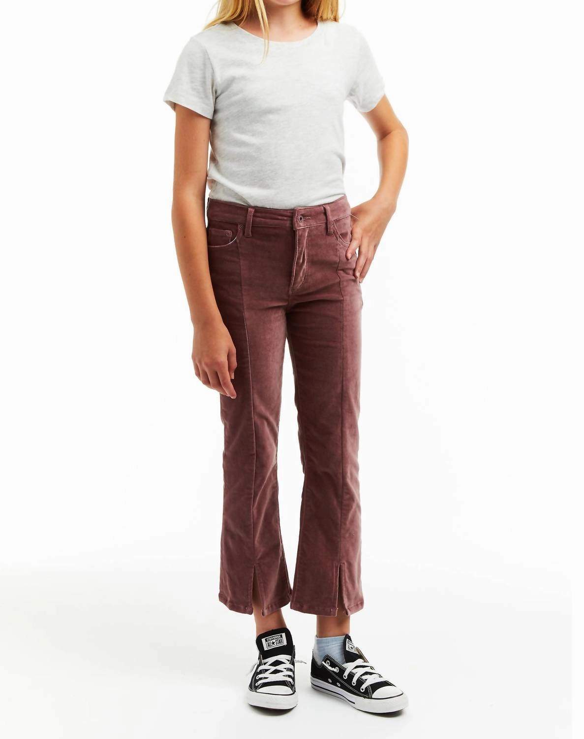 Girl's High Rise Kick Bootcut Pant In Mauve Girls Ripped Skinny Jeans