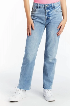 Girl's High Rise Straight Slim Fit Jeans In Medium Wash girls bootcut jeans, stretch denim girls