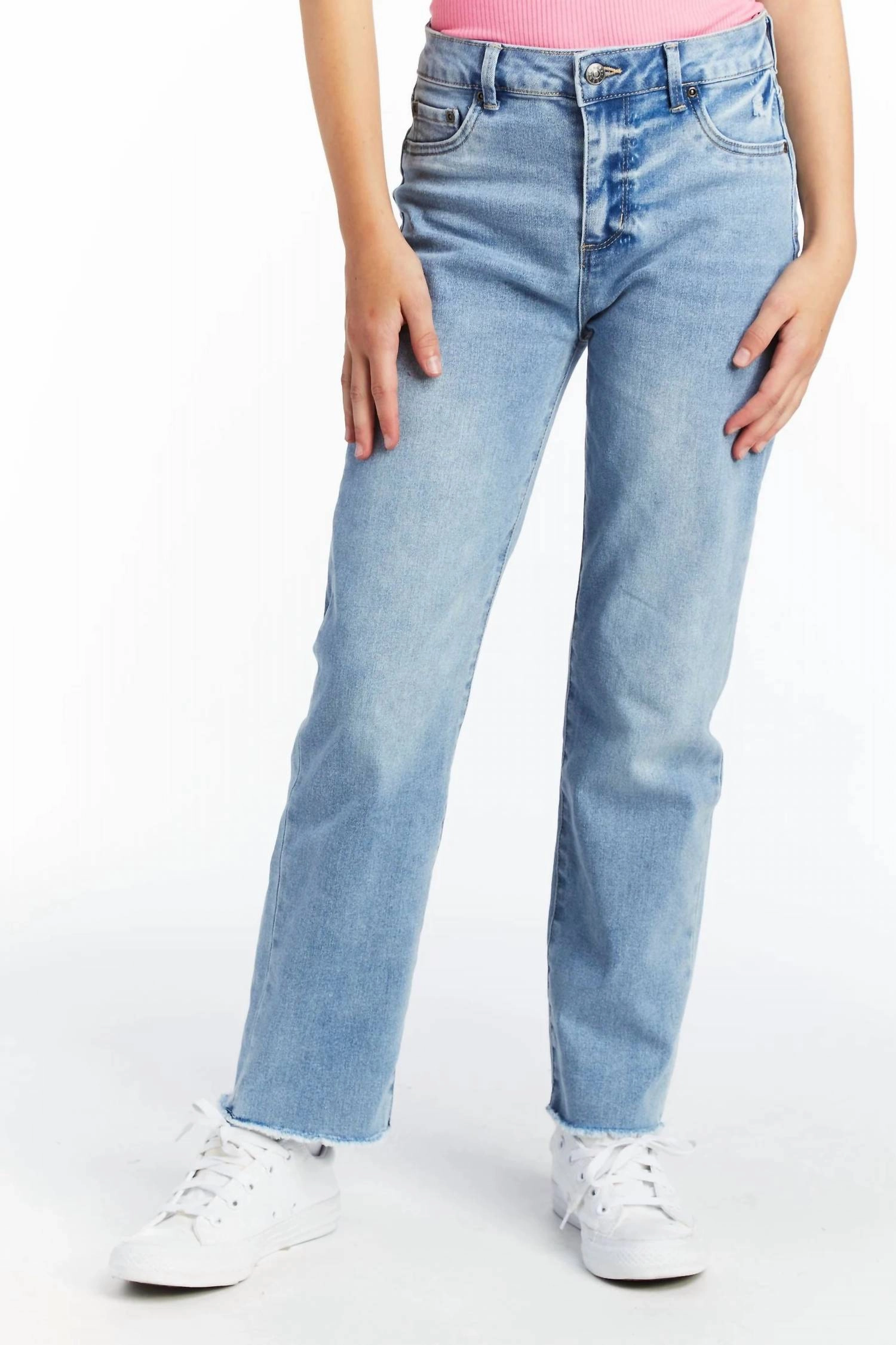Girl's High Rise Straight Slim Fit Jeans In Medium Wash girls bootcut jeans, stretch denim girls