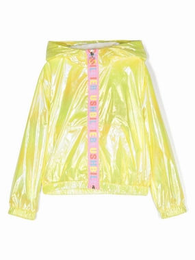 Girl's Hooded Windbreaker Logo Zip Jacket In Neon Green girls trench coats, waterproof jackets girls
