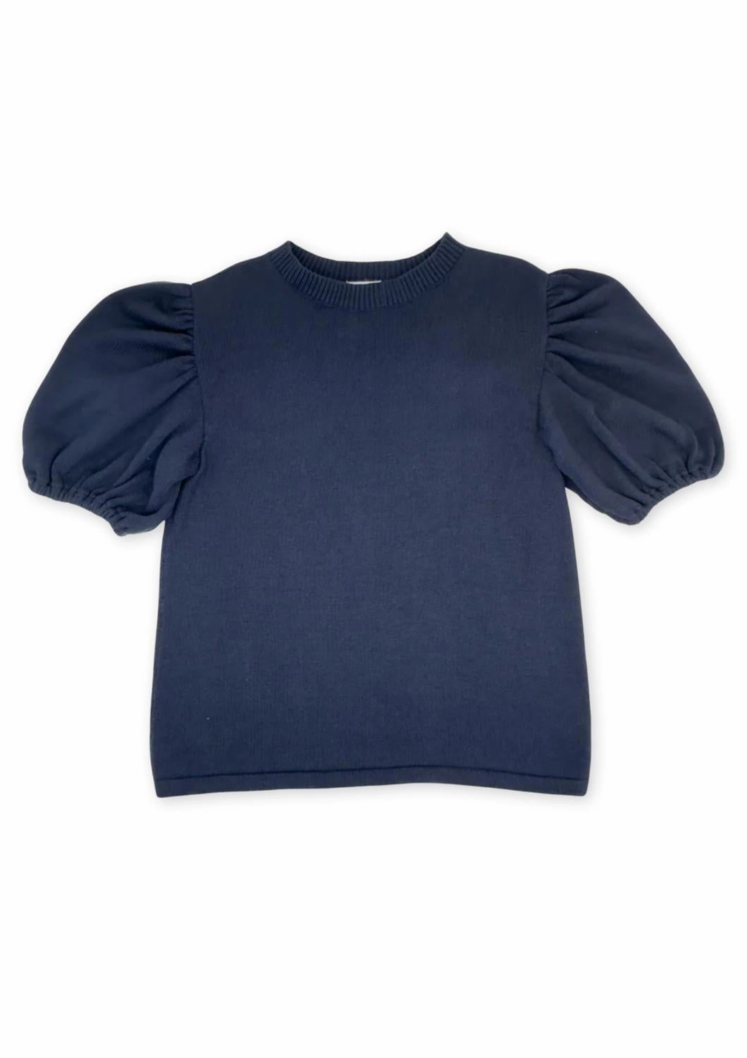Girl's Jane Sweater Blouse In Newport Navy ruffle tops girls, long sleeve tees girls