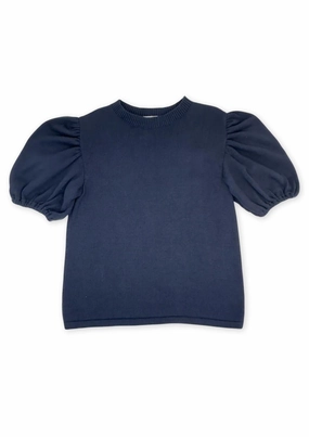 Girl's Jane Sweater Blouse In Newport Navy ruffle tops girls, long sleeve tees girls