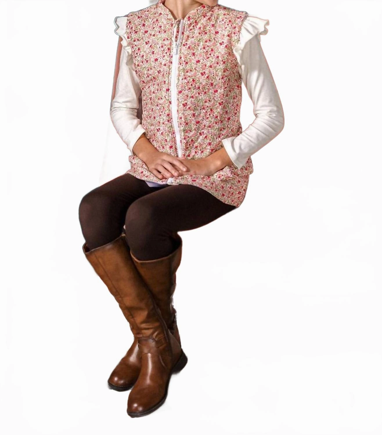 Girl's Layne Vest In Autumn Meadow Floral Girls Sherpa Coat