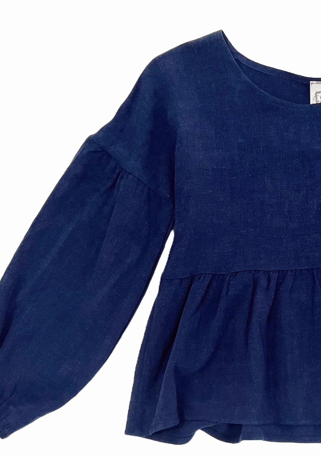Girl's Linen Long Sleeve Blouse In Navy Girls Tunic Top