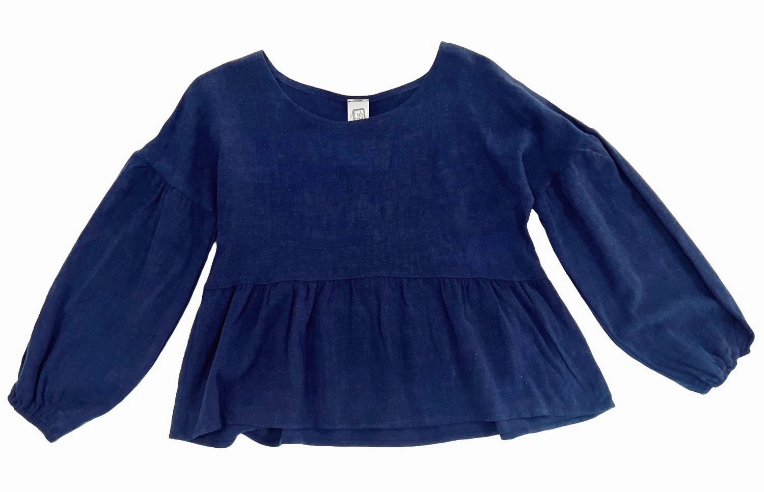 Girl's Linen Long Sleeve Blouse In Navy ruffle tops girls, long sleeve tees girls