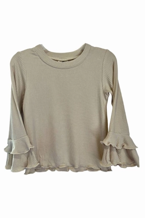 Girl's Long Sleeve Bell Knit Top In Beige ruffle tops girls, long sleeve tees girls