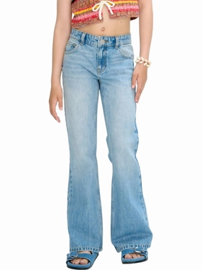 Girl's Low-Waist Flare Classic Pants In Denim Blue leggings girls, wide leg pants girls