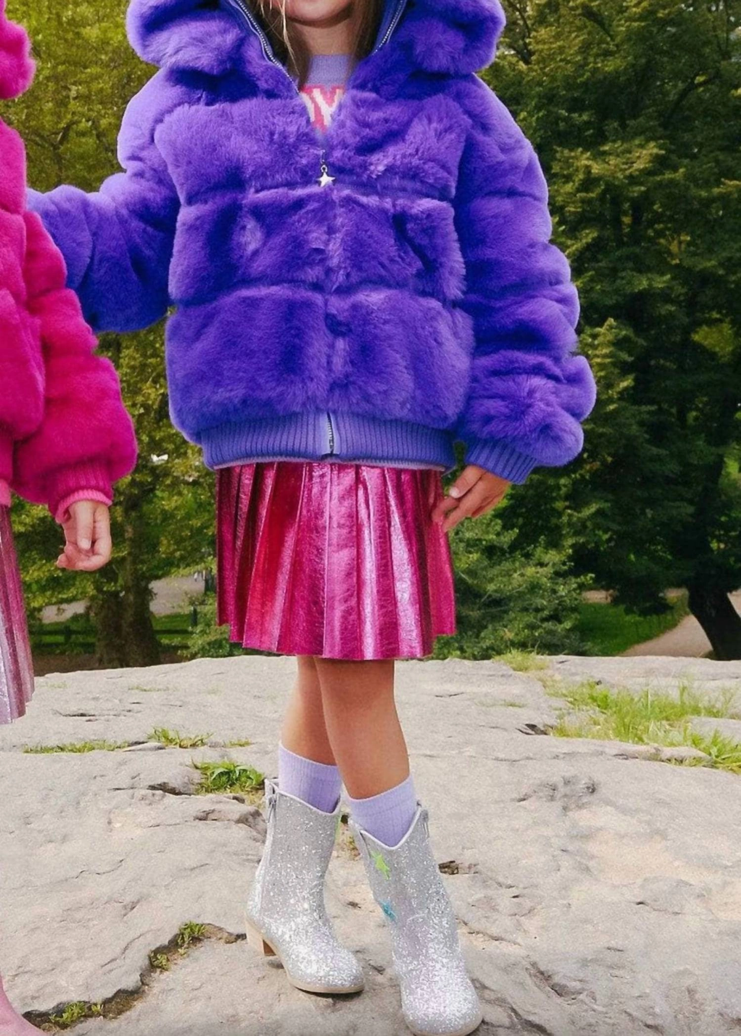 Girl's Magic Faux Coat In Purple Girls Sherpa Coat