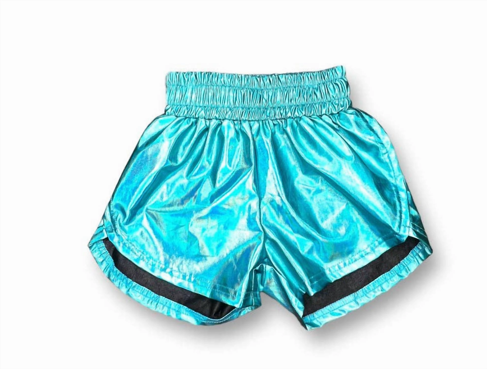 Girl's Metallic Shorts In Aqua Girls Scallop Hem Shorts