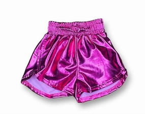 Girl's Metallic Shorts In Hot Pink girls bermuda shorts, bike shorts girls
