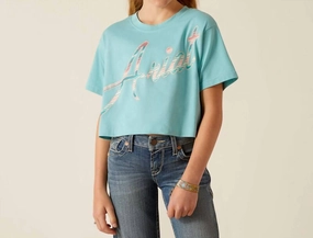 Girl's Mills T-Shirt In Marine Blue ruffle tops girls, long sleeve tees girls