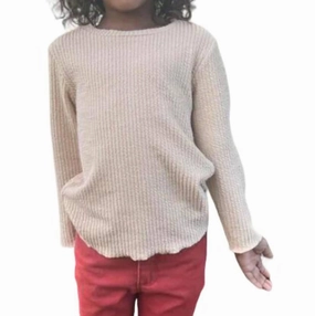 Girl's Mock Turtle Neck Texture Top In Tan ruffle tops girls, long sleeve tees girls