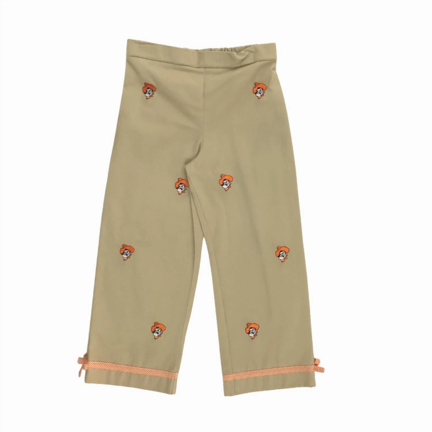 Girl's Oklahoma State University Collegiate Hand Embroidered Pants In Khaki Girls Scallop Hem Shorts