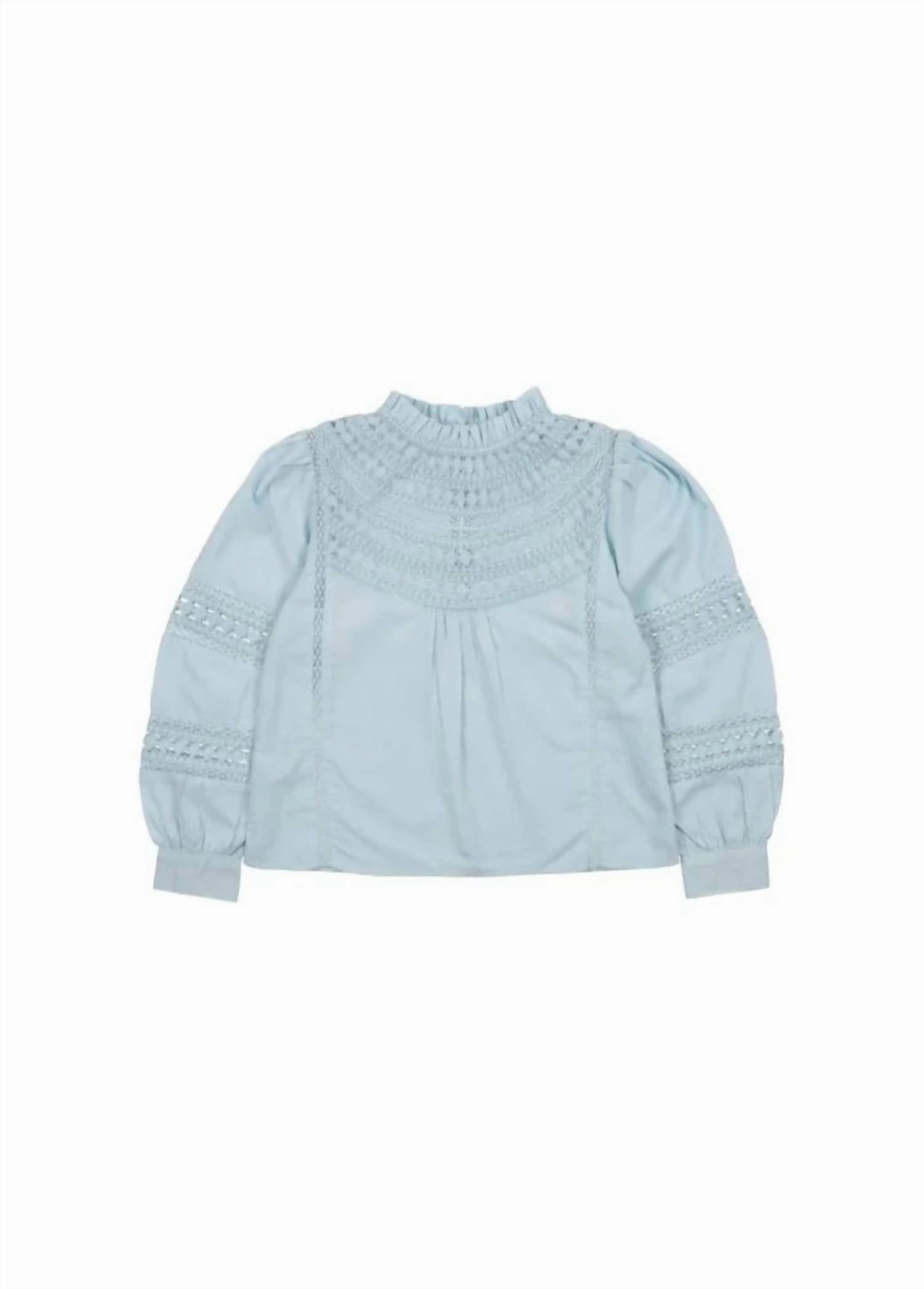Girl's Paris Blouse In Gentle Sky ruffle tops girls, long sleeve tees girls