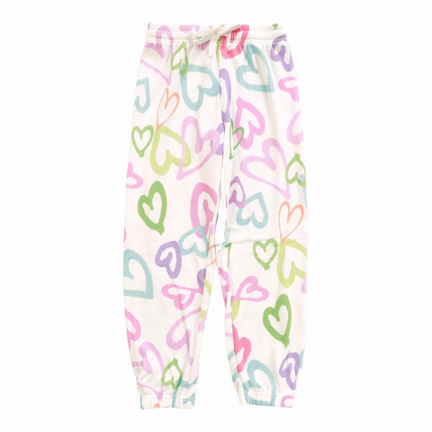 Girl's Pastel Hearts Joggers In Multicolor Girls Flared Leggings