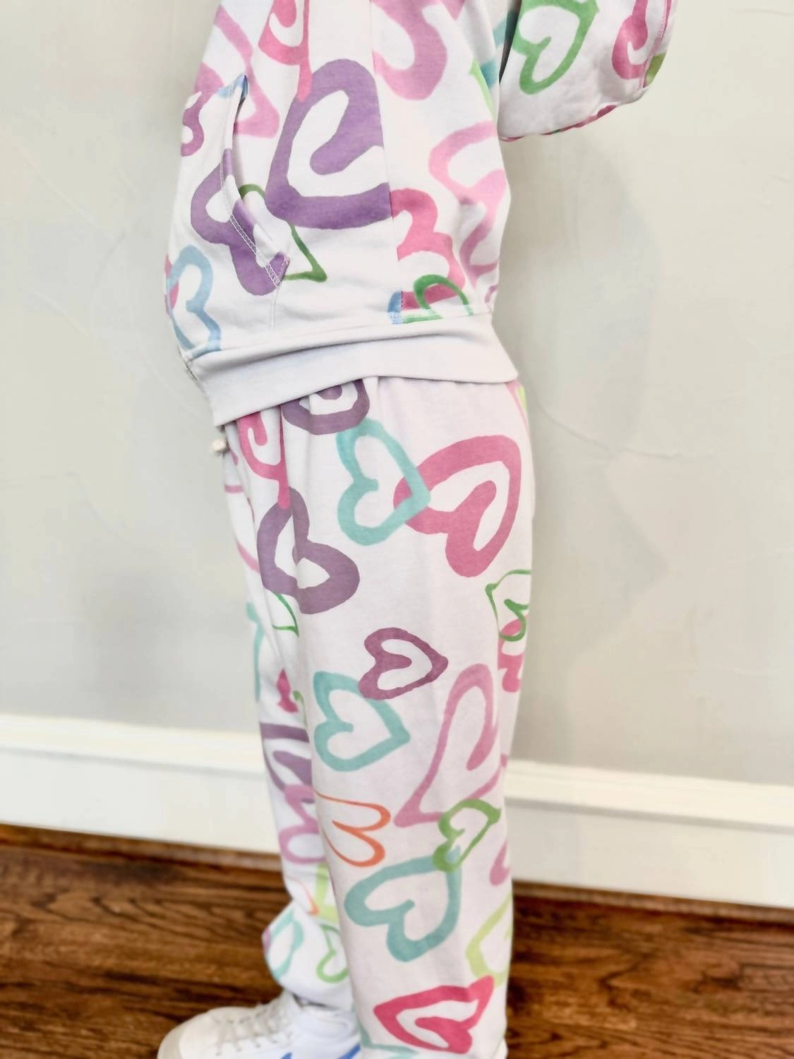 Girl's Pastel Hearts Joggers In Multicolor Girls Flared Leggings