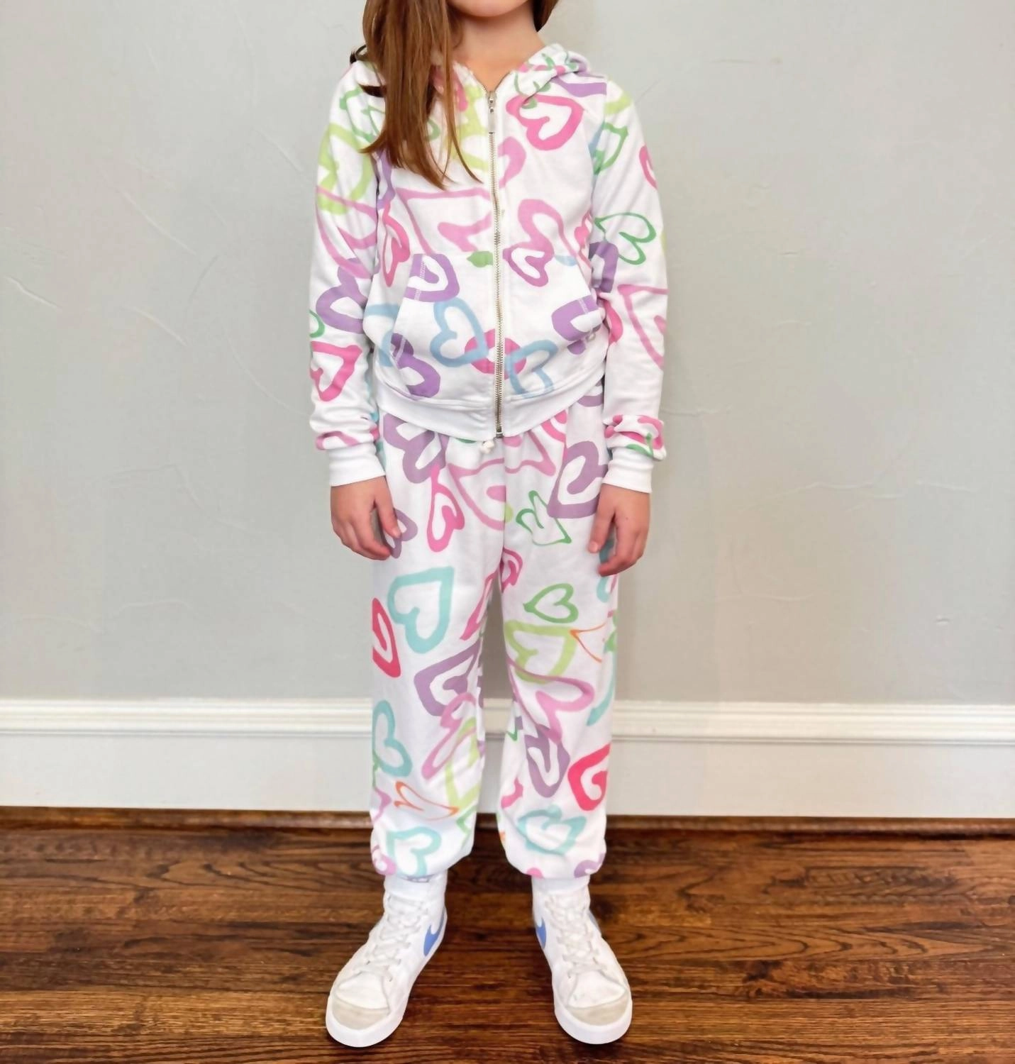 Girl's Pastel Hearts Joggers In Multicolor leggings girls, wide leg pants girls