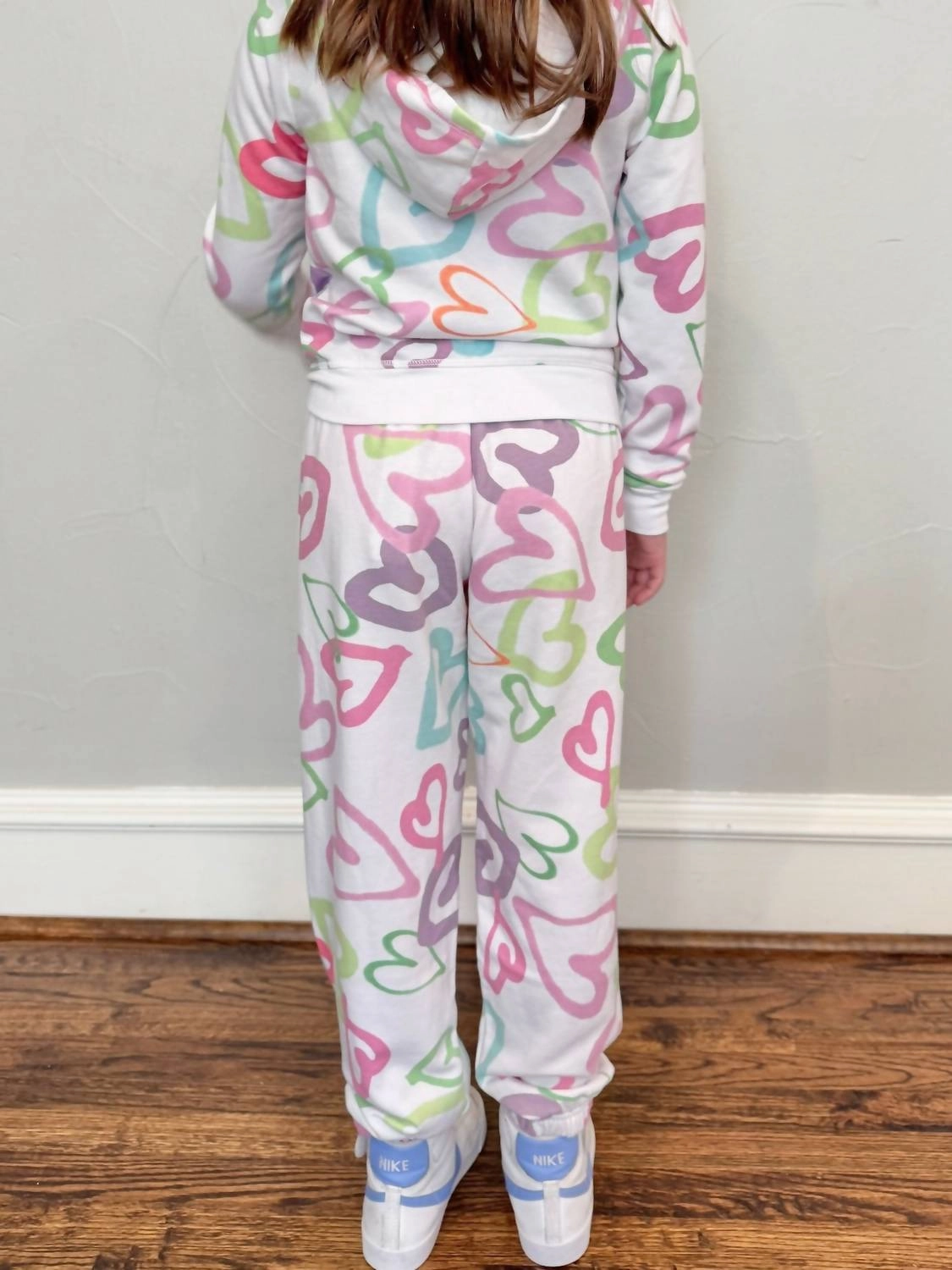 Girl's Pastel Hearts Joggers In Multicolor Girls Flared Leggings