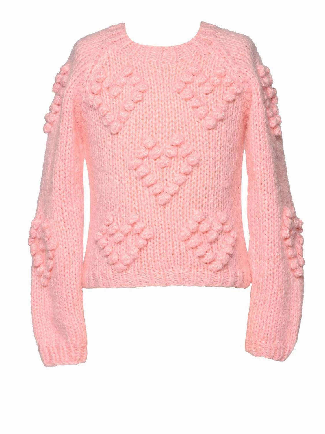 Girl's Pom Heart Sweater In Pink ruffle tops girls, long sleeve tees girls