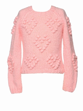 Girl's Pom Heart Sweater In Pink ruffle tops girls, long sleeve tees girls