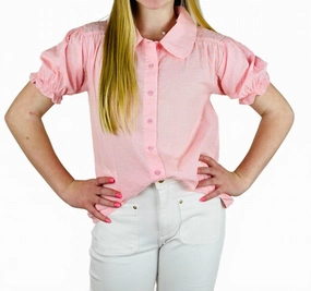 Girl's Poplin Dot Blouse In Pink ruffle tops girls, long sleeve tees girls