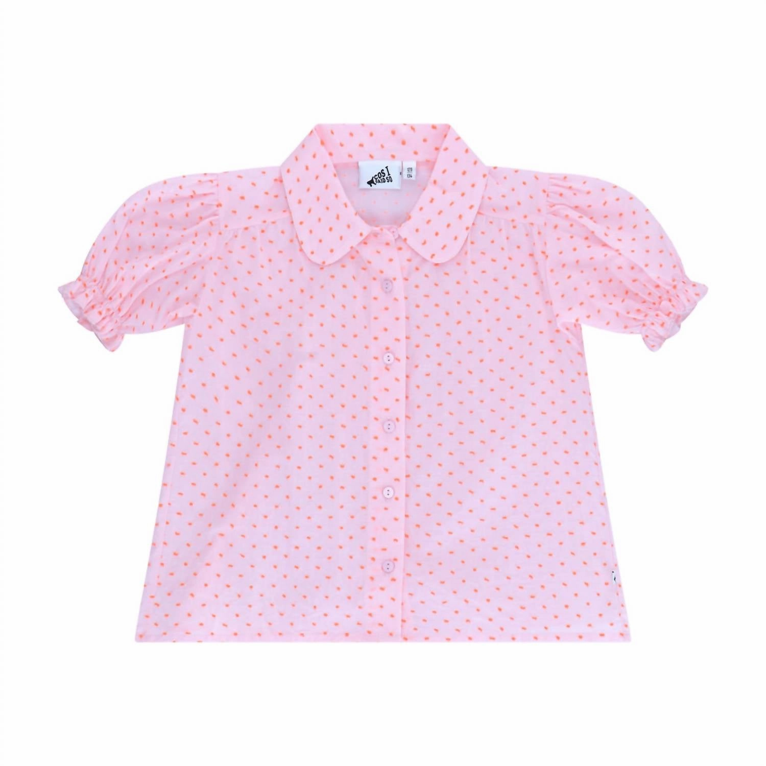 Girl's Poplin Dot Blouse In Pink Girls Tunic Top
