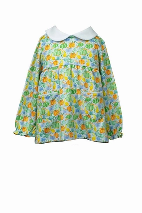 Girl's Pumpkin Mix Long Sleeve Tunic Top In Green/orange ruffle tops girls, long sleeve tees girls