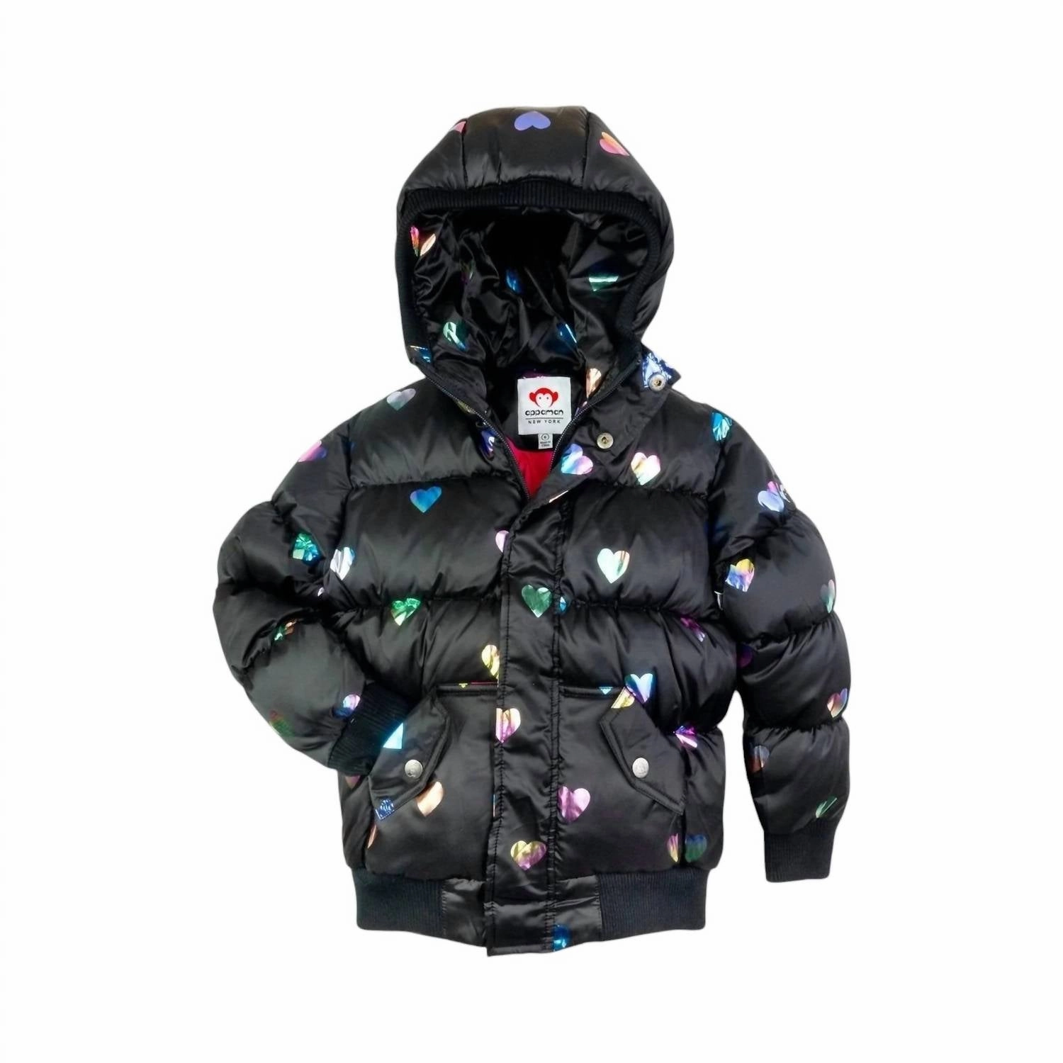Girl's Rainbow Hearts Puffy Coat In Black Girls Sherpa Coat