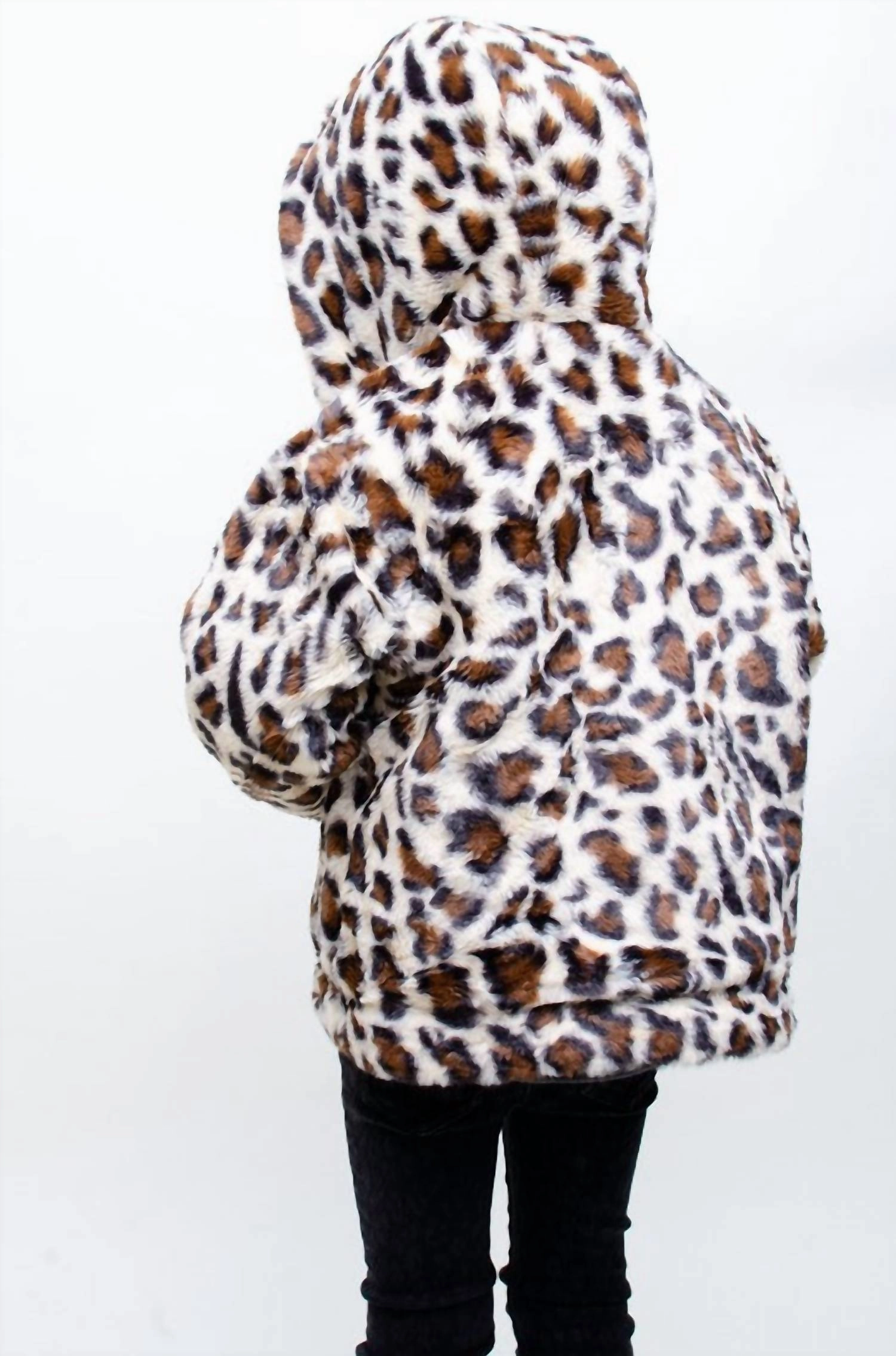 Girl's Reversible Fur Jacket In Denim Leopard Girls Sherpa Coat