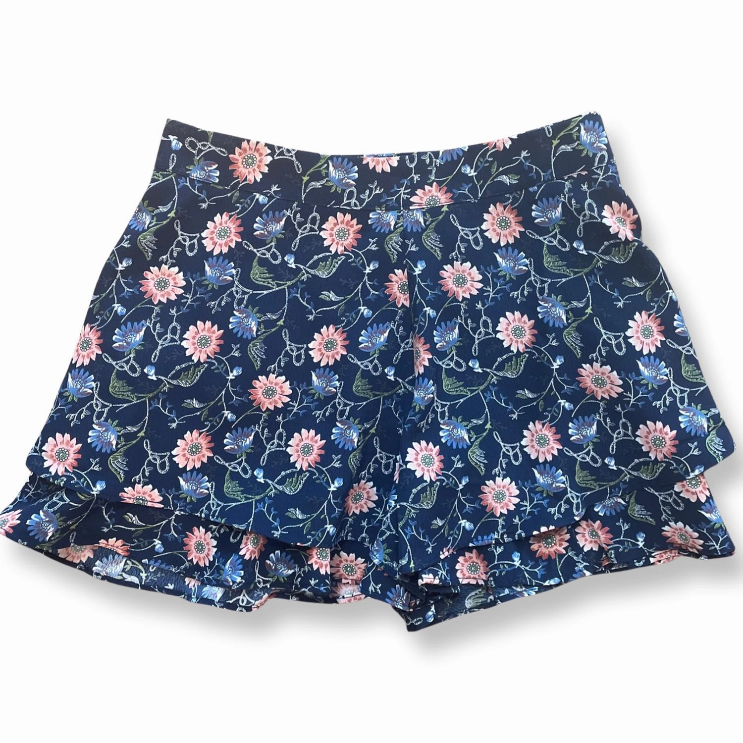 Girl's Ruffle Floral Shorts In Navy girls bermuda shorts, bike shorts girls