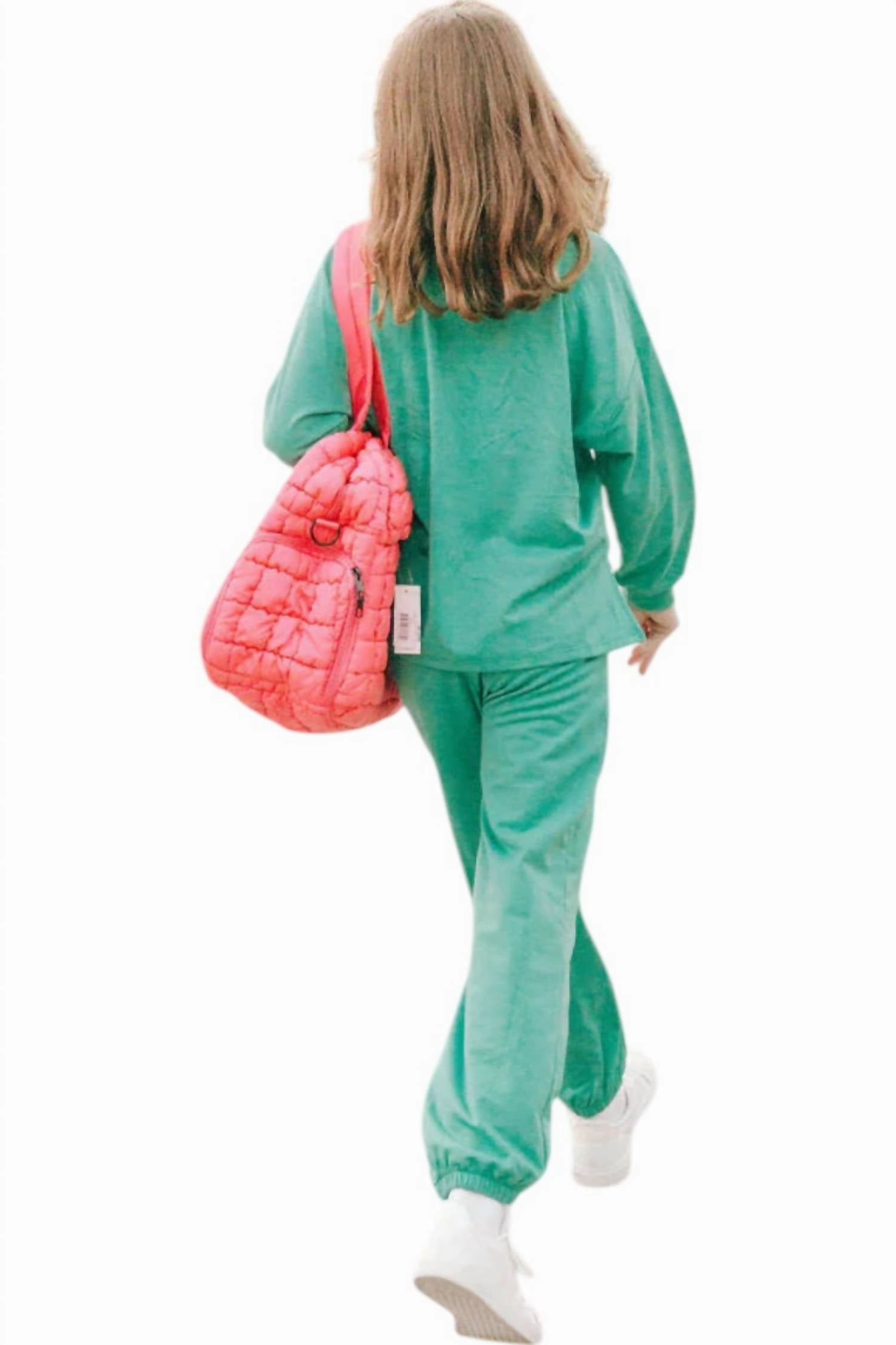 Girl's Sequin Happy Applique Jogger Pants In Green Girls Flared Leggings