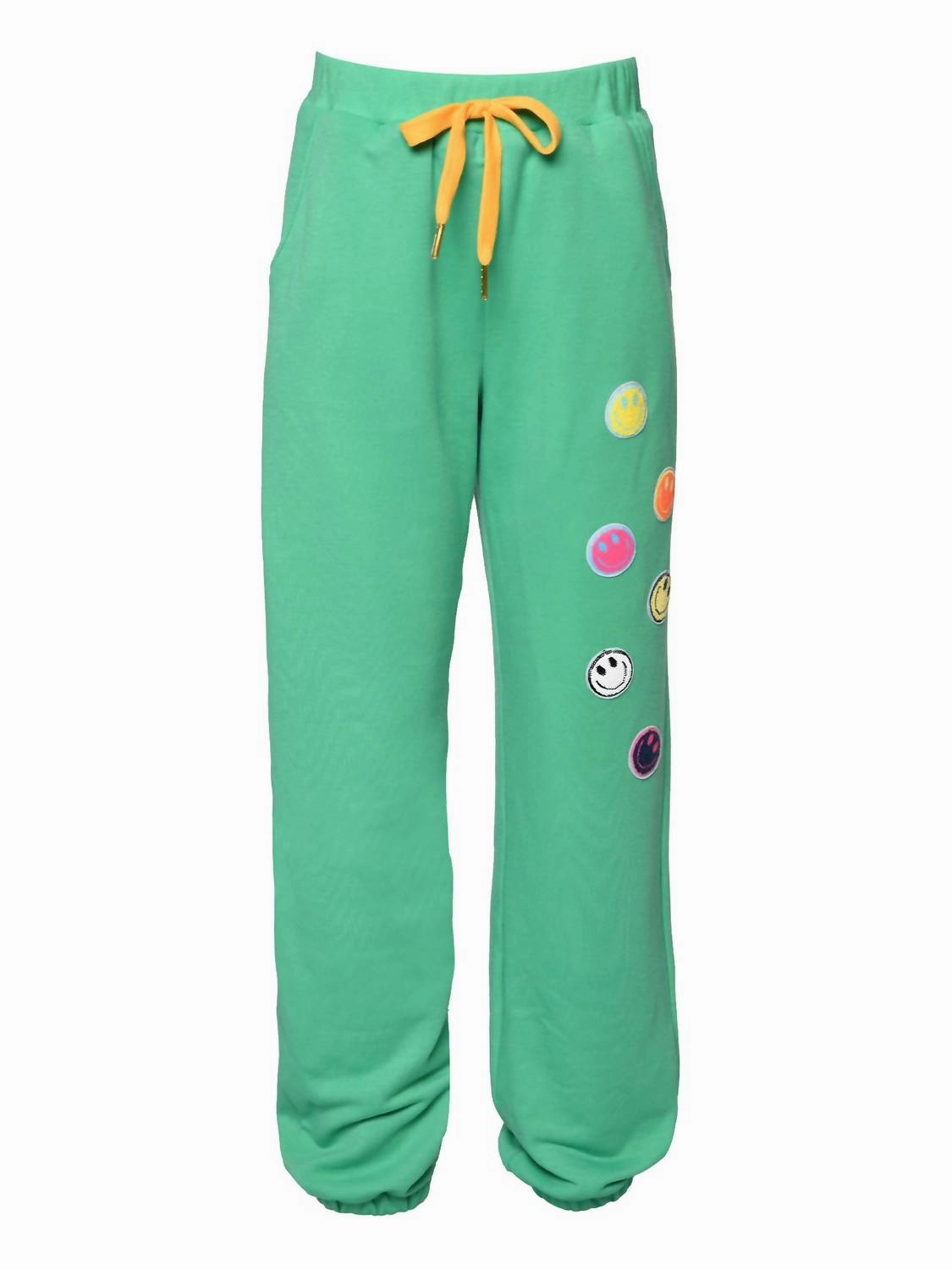 Girl's Sequin Happy Applique Jogger Pants In Green leggings girls, wide leg pants girls