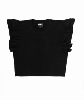 Girl's Short Sleeve Isla Top In Black ruffle tops girls, long sleeve tees girls