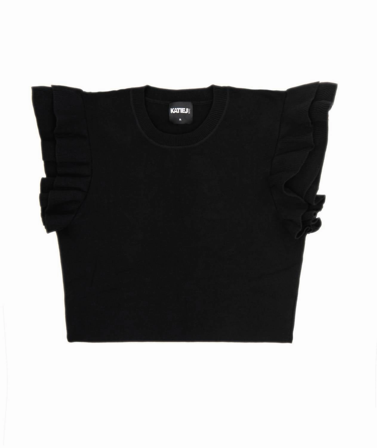 Girl's Short Sleeve Isla Top In Black ruffle tops girls, long sleeve tees girls
