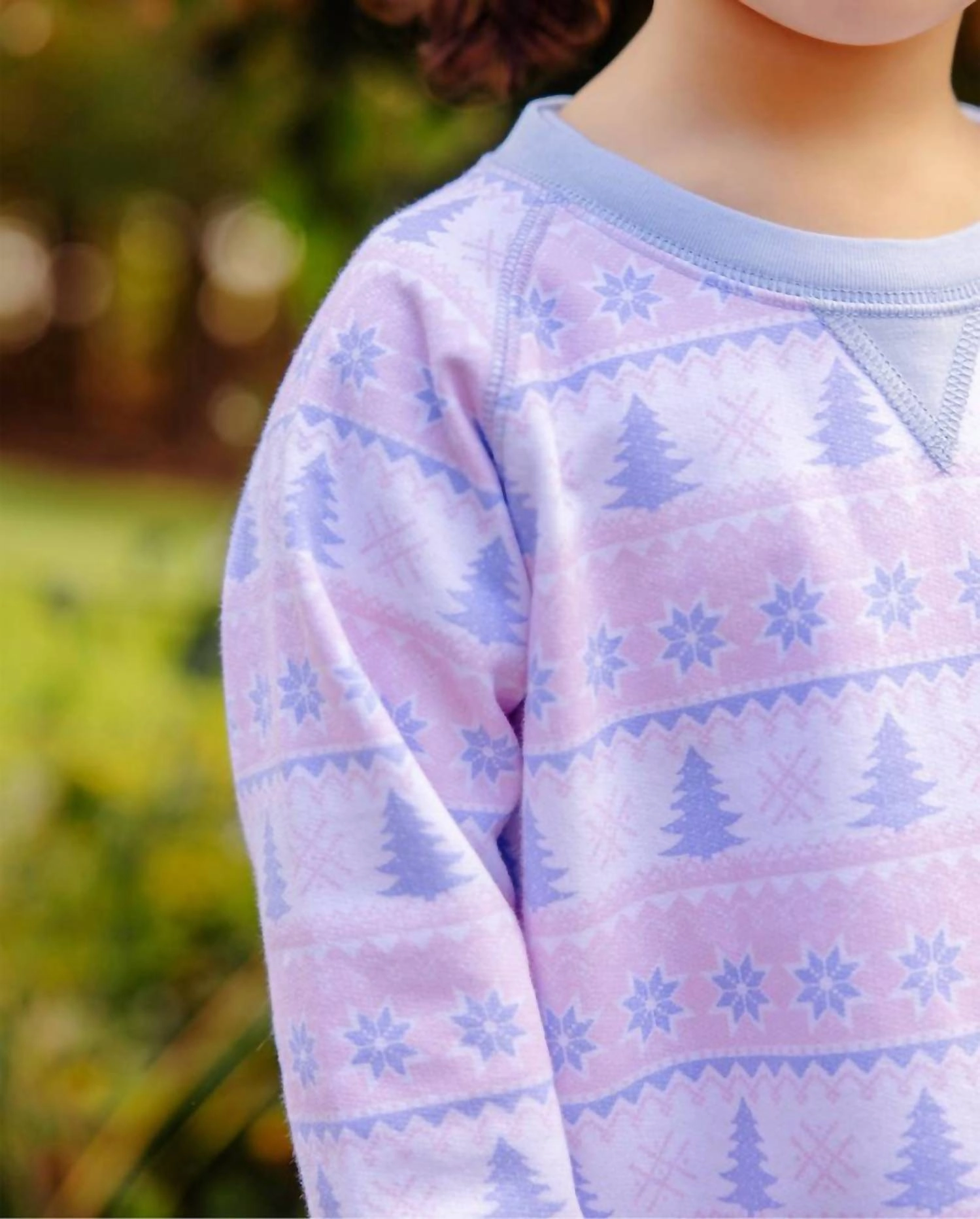 Girl's Smitty Sweatshirt In Pink Fairisle Flurries With Beale Street Blue Girls Tunic Top