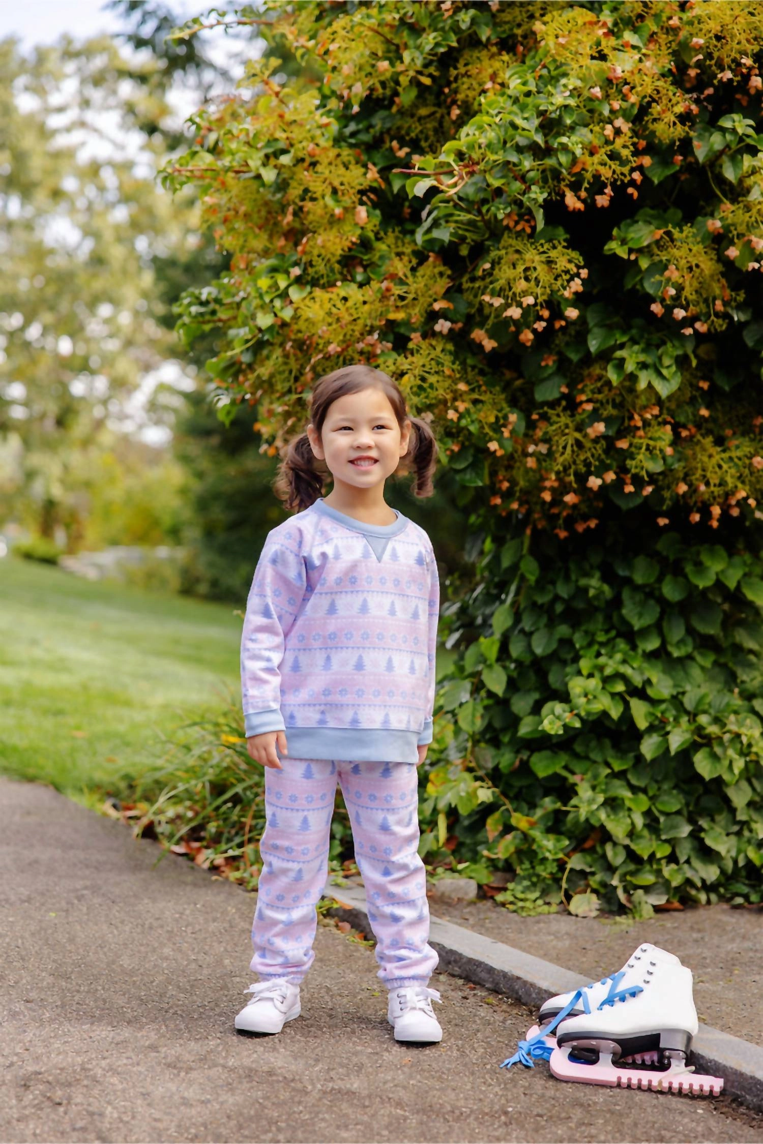 Girl's Smitty Sweatshirt In Pink Fairisle Flurries With Beale Street Blue Girls Tunic Top