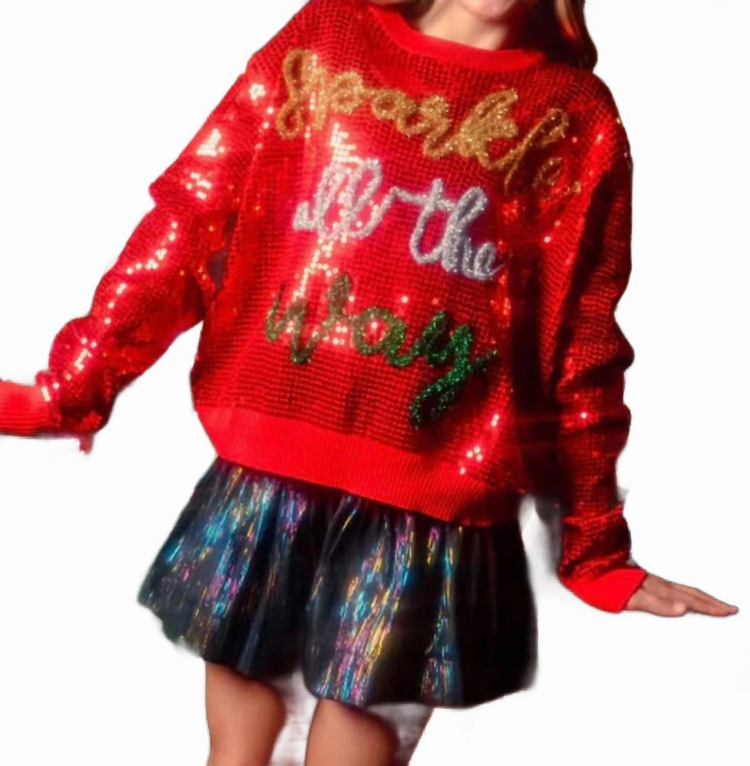 Girl's Sparkle All The Way Sweater In Red Girls Tunic Top