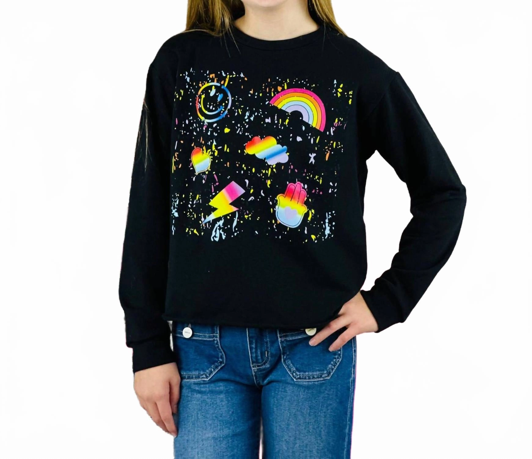 Girl's Splatter Icon Sweatshirt In Black Girls Tunic Top