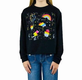 Girl's Splatter Icon Sweatshirt In Black ruffle tops girls, long sleeve tees girls