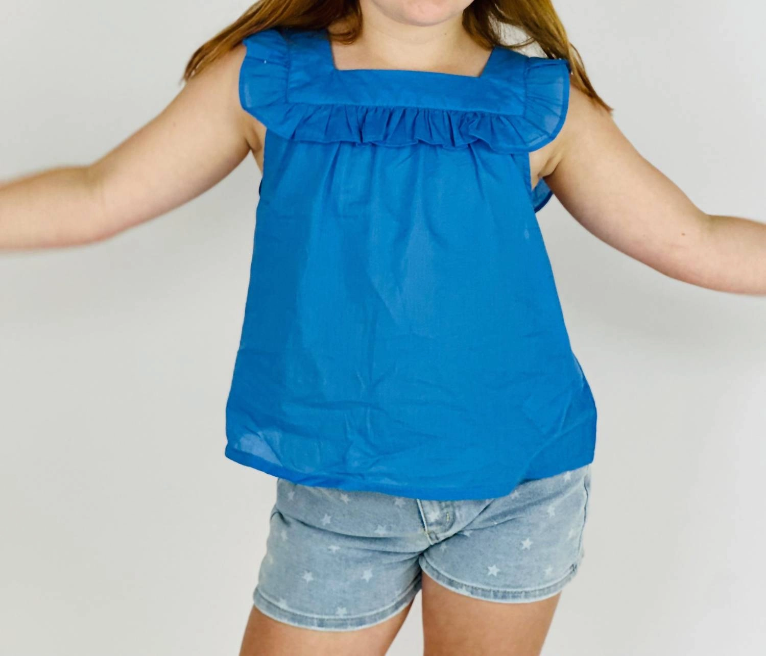 Girl's Star Denim Short In Blue Girls Scallop Hem Shorts