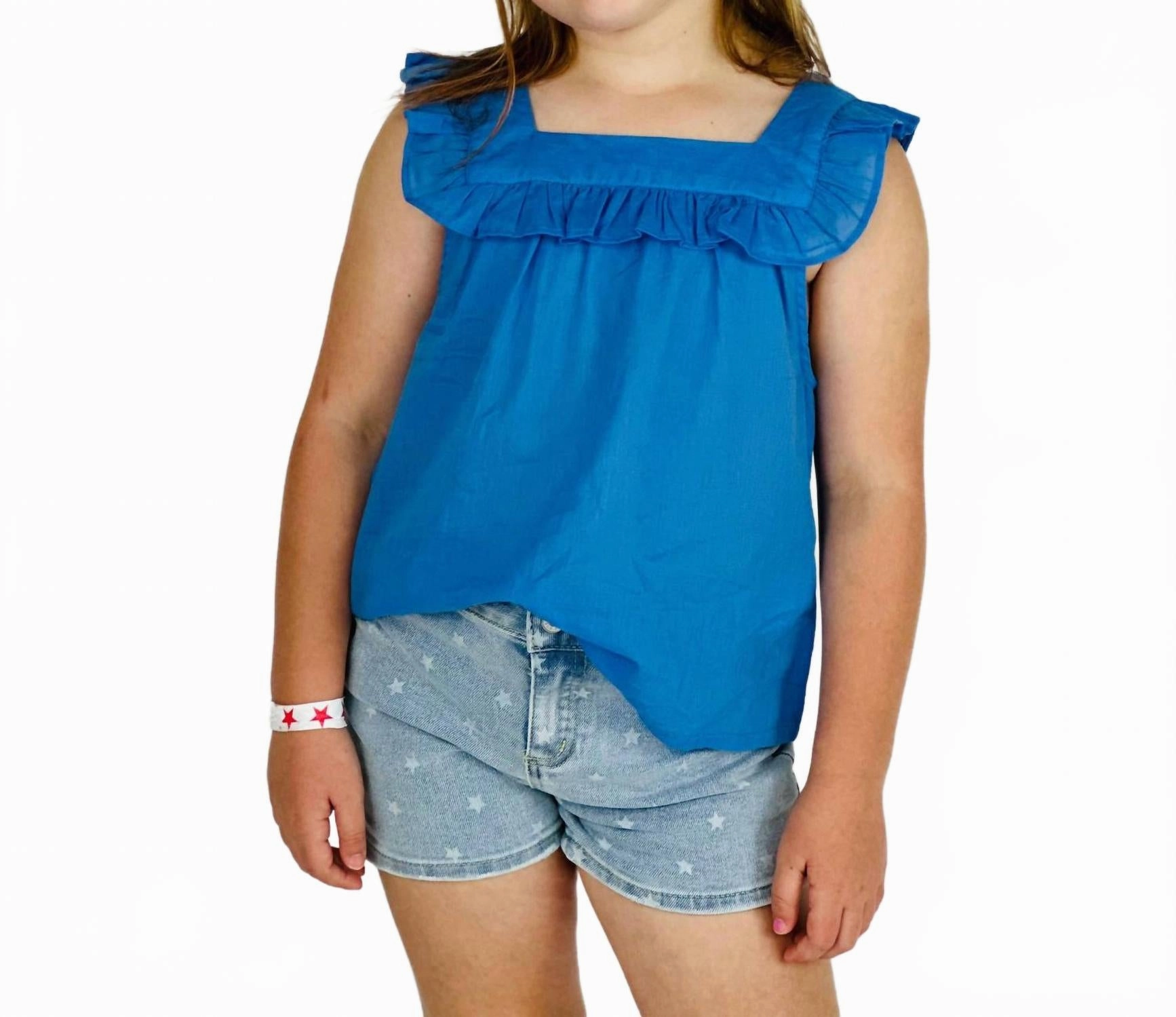 Girl's Star Denim Short In Blue girls bermuda shorts, bike shorts girls