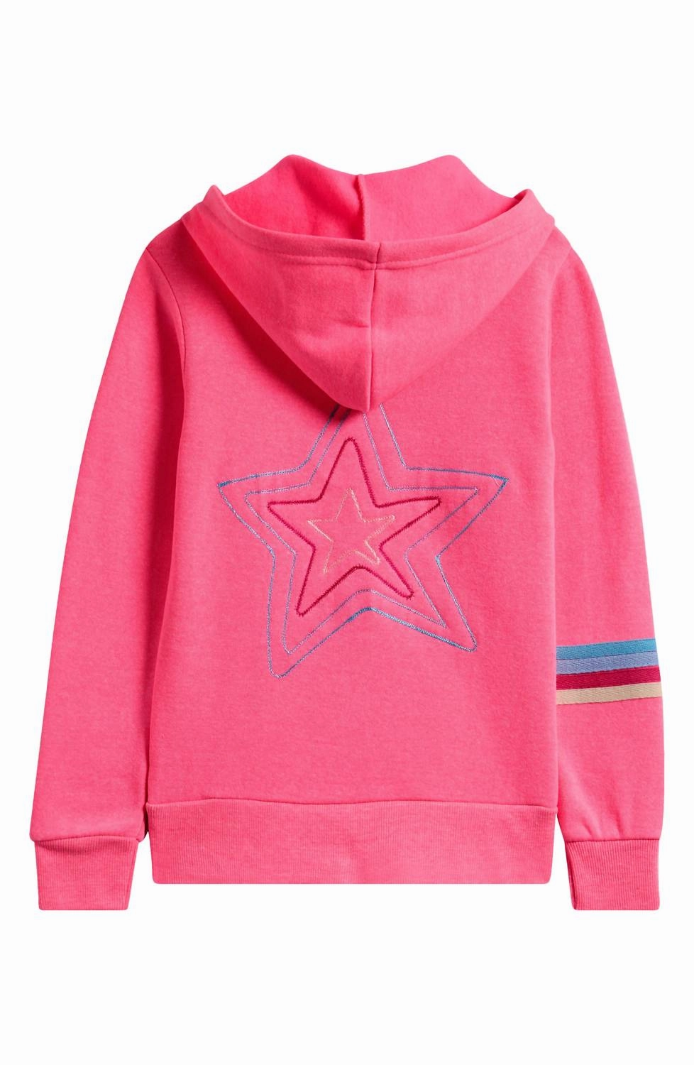Girl's Star Stripe Zip Hoodie In Neon Pink Girls Tunic Top