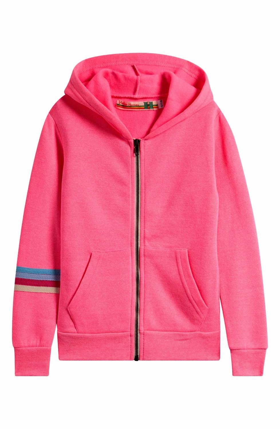 Girl's Star Stripe Zip Hoodie In Neon Pink ruffle tops girls, long sleeve tees girls