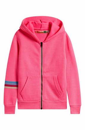 Girl's Star Stripe Zip Hoodie In Neon Pink ruffle tops girls, long sleeve tees girls