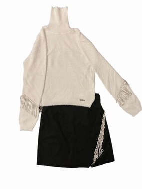 Girl's Sweater Top And Mini Skirt Set In Black/white ruffle tops girls, long sleeve tees girls