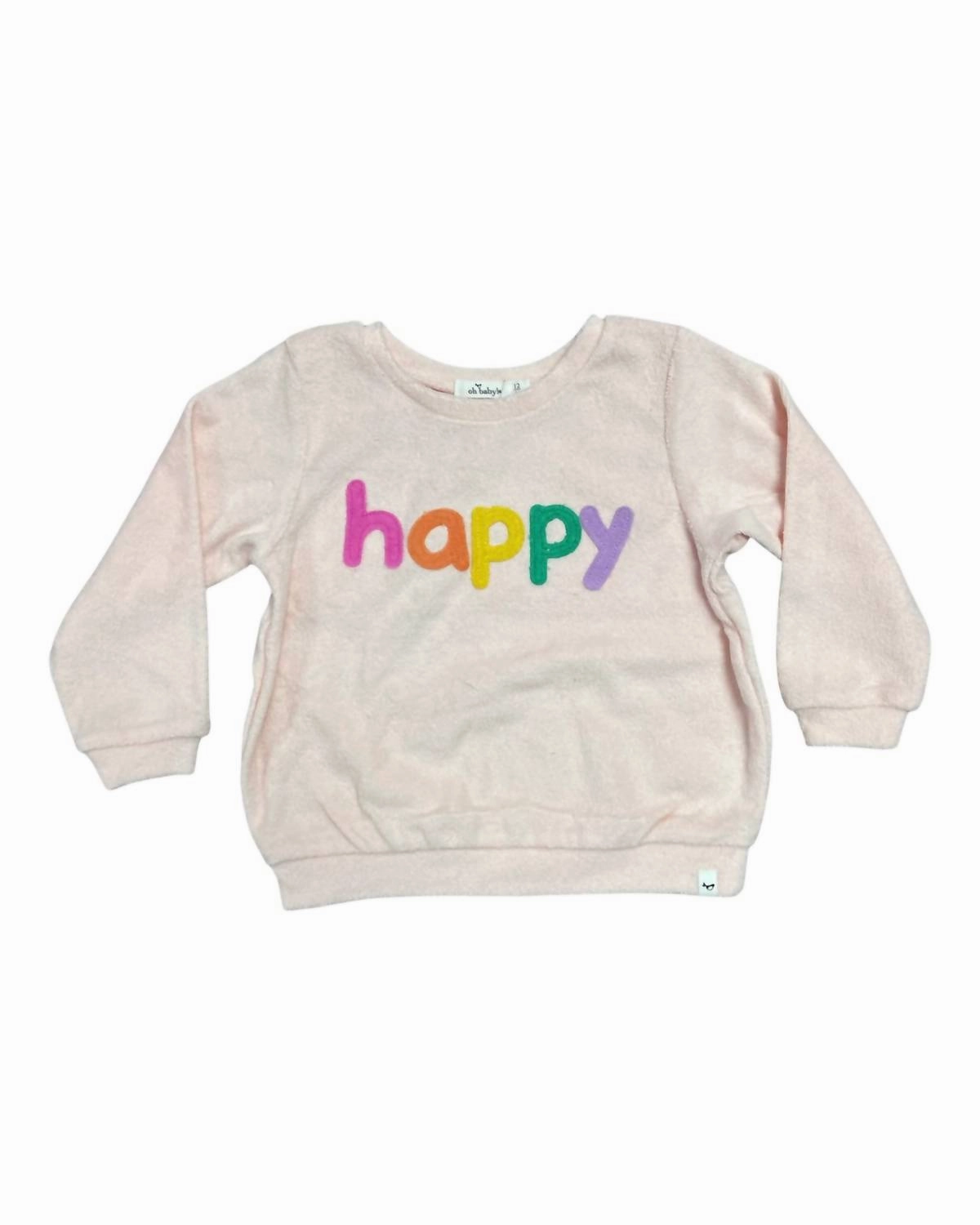 Girl's Terry Rainbow Happy Sweatshirt In Pale Pink ruffle tops girls, long sleeve tees girls