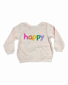 Girl's Terry Rainbow Happy Sweatshirt In Pale Pink ruffle tops girls, long sleeve tees girls